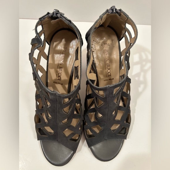 Eliana Bucci Charcoal Gray Suede Cage Zip Back Peep-toe Heels Size EU 39 - Picture 6 of 10